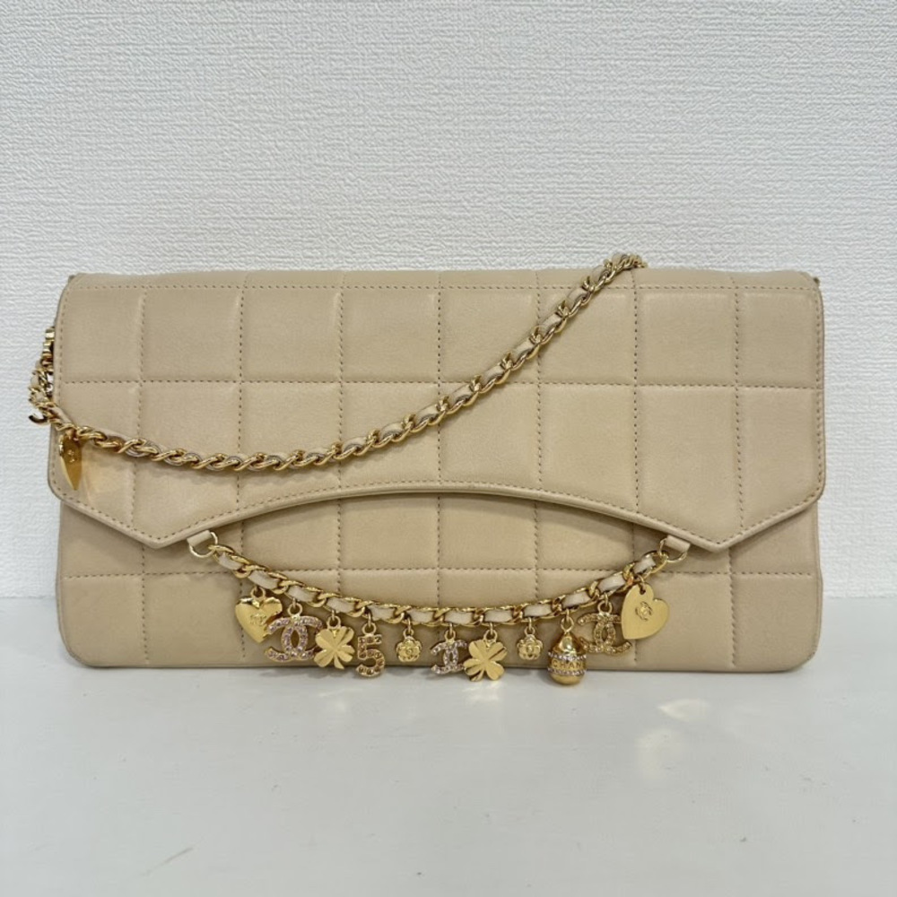 Lambskin Chocolate Bar Charm Single Flap Bag Vintage